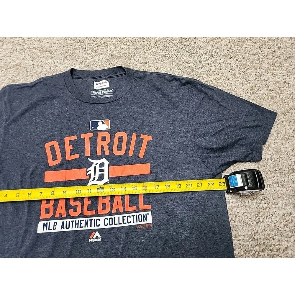 Majestic‎ Authentic MLB Detroit Tigers Baseball Blue Gray T-shirt Men's Size XL